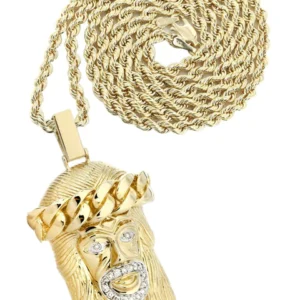 14 Yellow Gold Jesus Head Diamond Necklace | 0.42 Carats