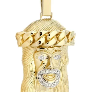 14 Yellow Gold Jesus Head Diamond Necklace | 0.42 Carats