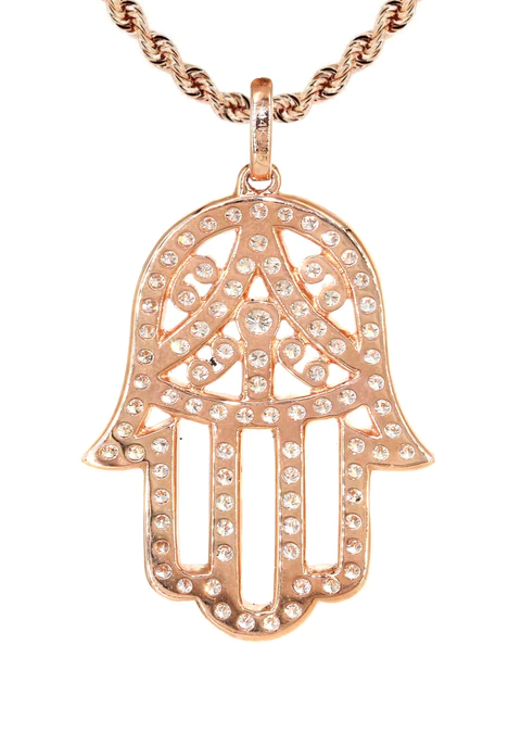 14K Rose Gold Diamond Hamsa Necklace 3