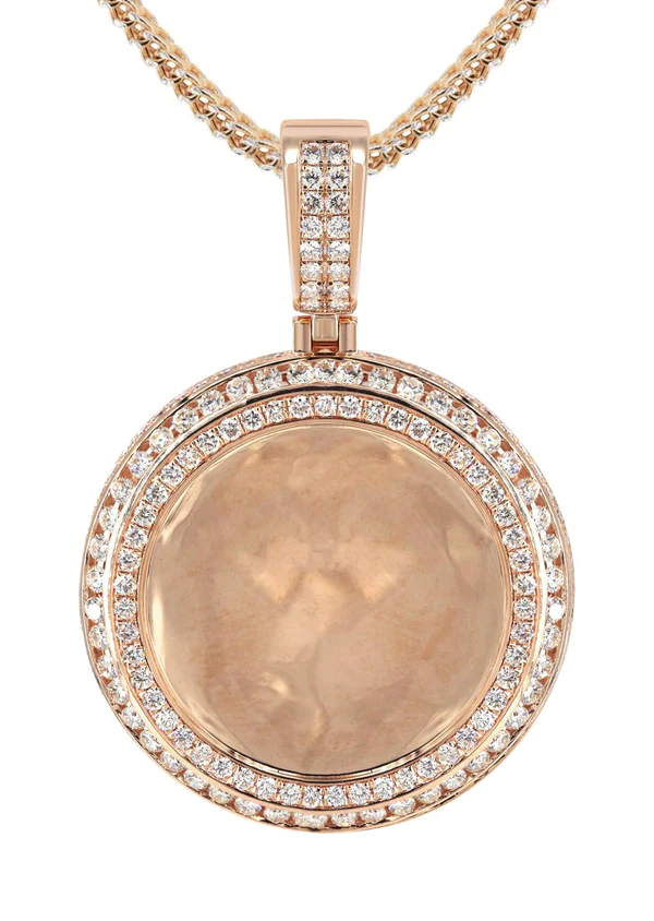 14K Rose Gold Diamond Round Picture Pendant Necklace 2