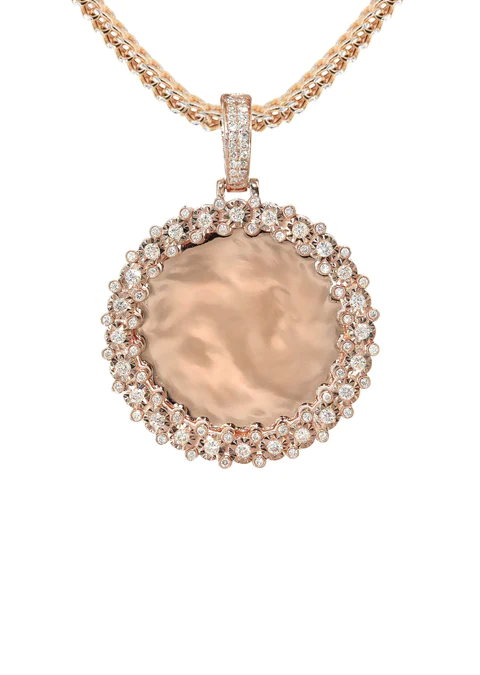 14K Rose Gold Diamond Round Picture Pendant Necklace 2