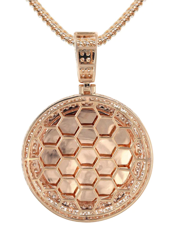 14K Rose Gold Diamond Round Picture Pendant Necklace 3