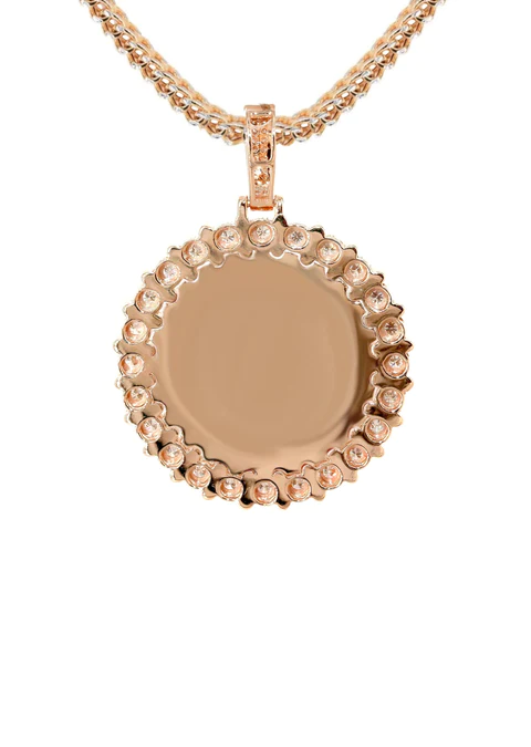 14K Rose Gold Diamond Round Picture Pendant Necklace 3