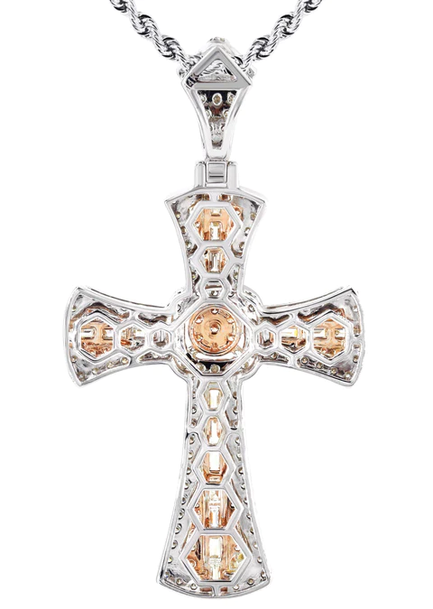 14K Two Tone Gold Diamond Cross Necklace 3