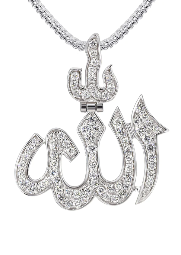 14K White Gold Diamond Allah Necklace 2