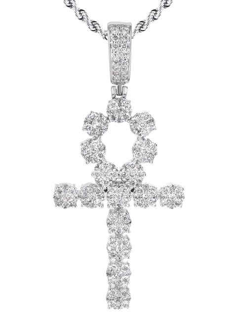 14K White Gold Diamond Ankh Necklace 2