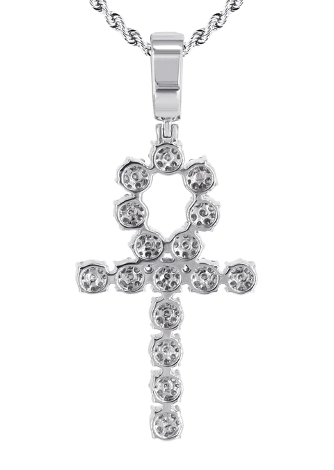 14K White Gold Diamond Ankh Necklace 3