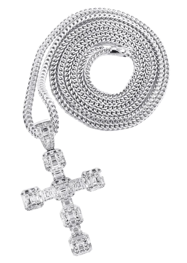 14K White Gold Diamond Cross Necklace 1