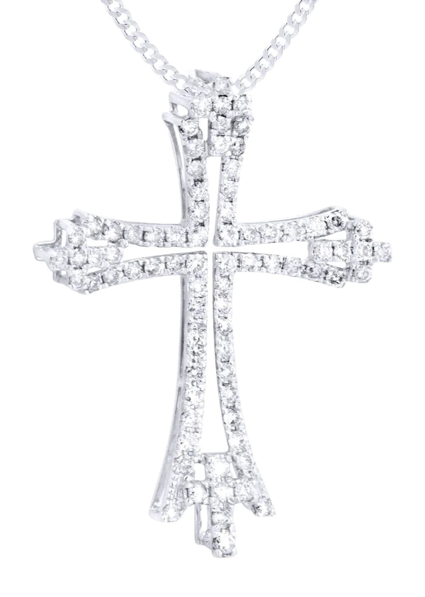 14K White Gold Diamond Cross Necklace 2