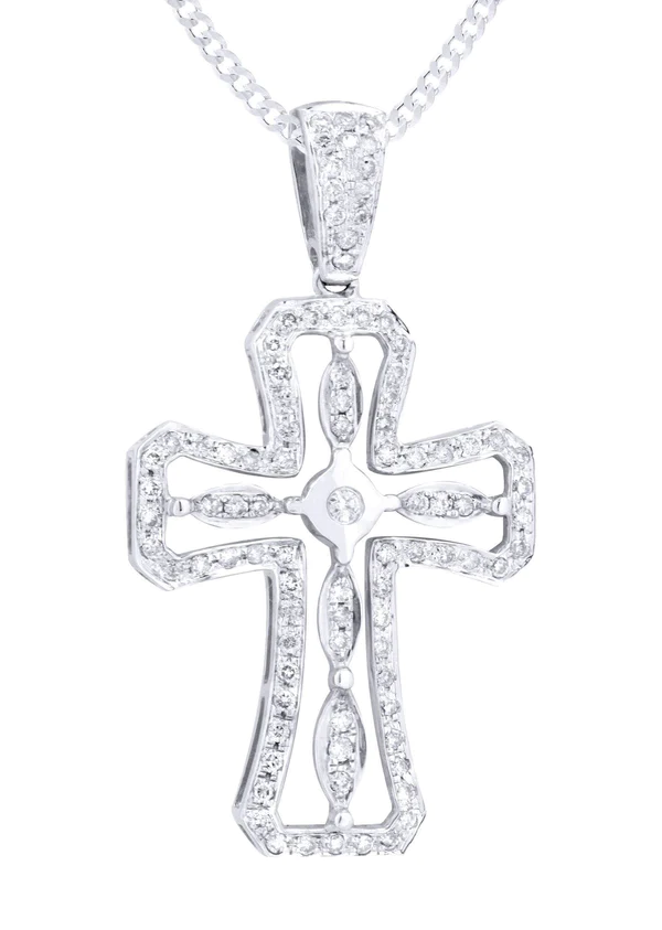 14K White Gold Diamond Cross Necklace 2