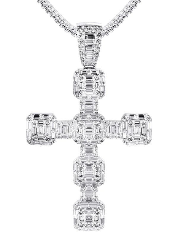 14K White Gold Diamond Cross Necklace 2