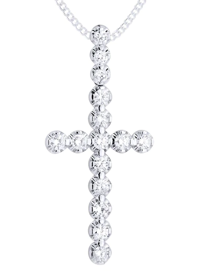 14K White Gold Diamond Cross Necklace 2