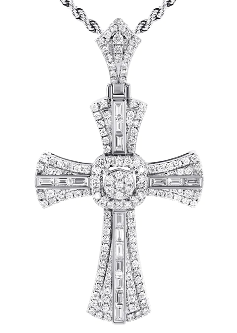 14K White Gold Diamond Cross Necklace 2