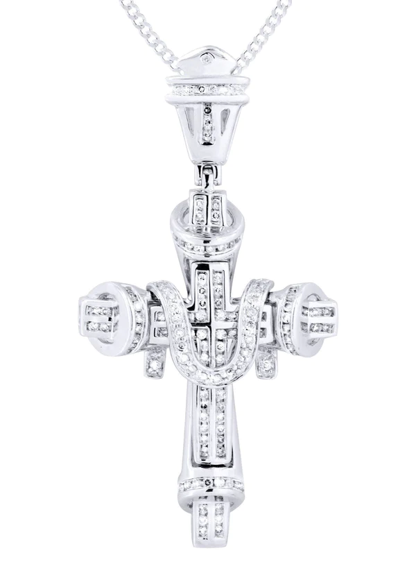 14K White Gold Diamond Cross Necklace 2