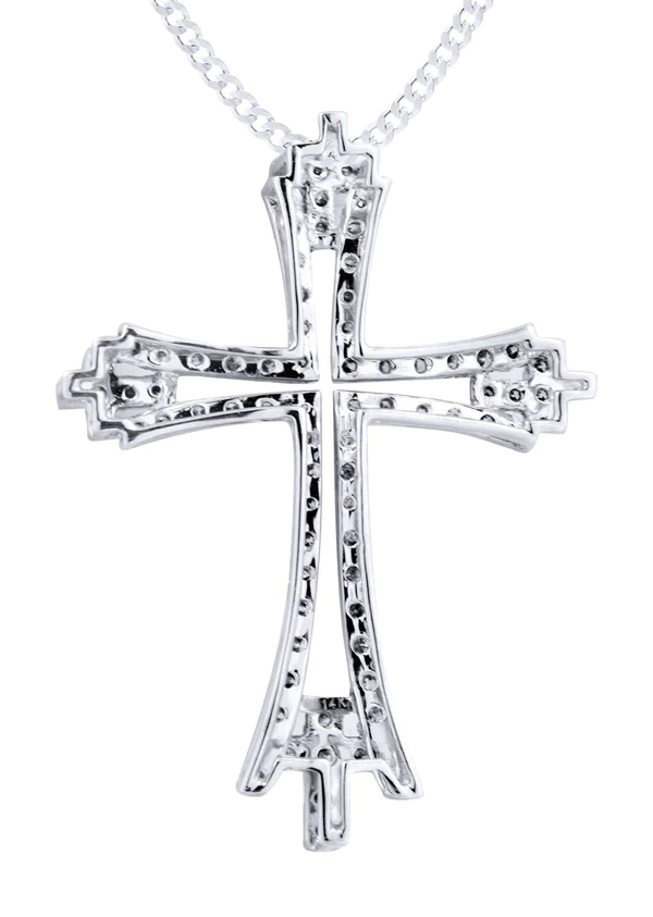 14K White Gold Diamond Cross Necklace 3