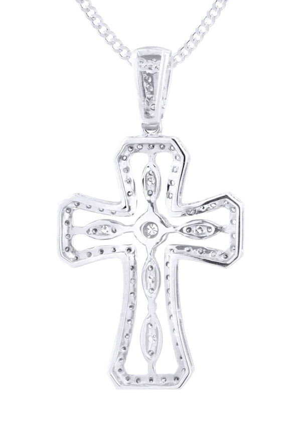 14K White Gold Diamond Cross Necklace 3