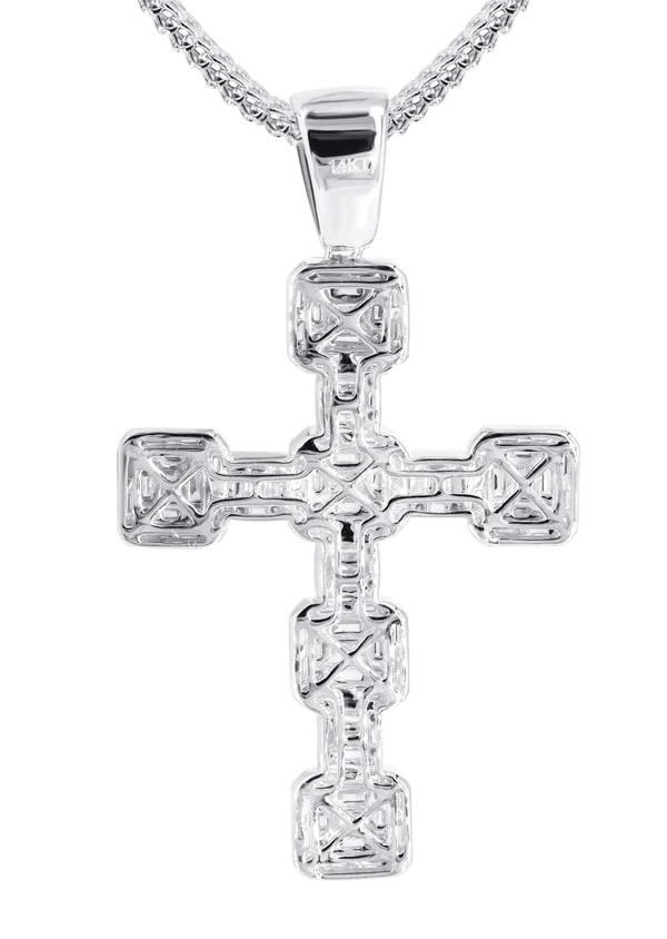 14K White Gold Diamond Cross Necklace 3