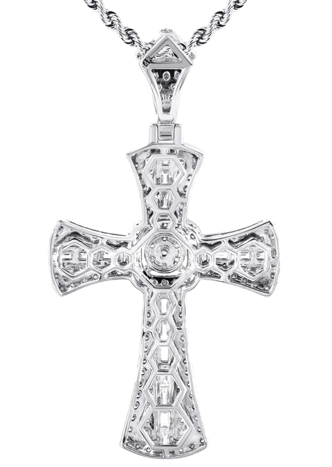 14K White Gold Diamond Cross Necklace 3