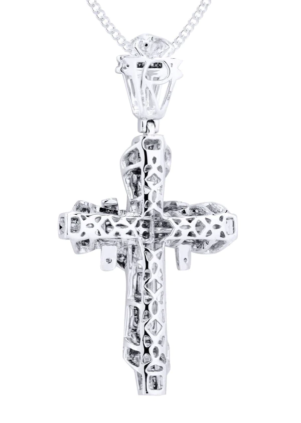 14K White Gold Diamond Cross Necklace 3