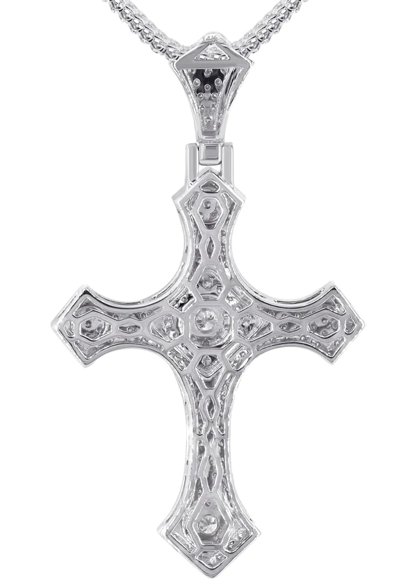 14K White Gold Diamond Cross Necklace 3