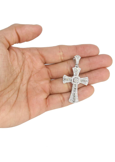 14K White Gold Diamond Cross Necklace 5