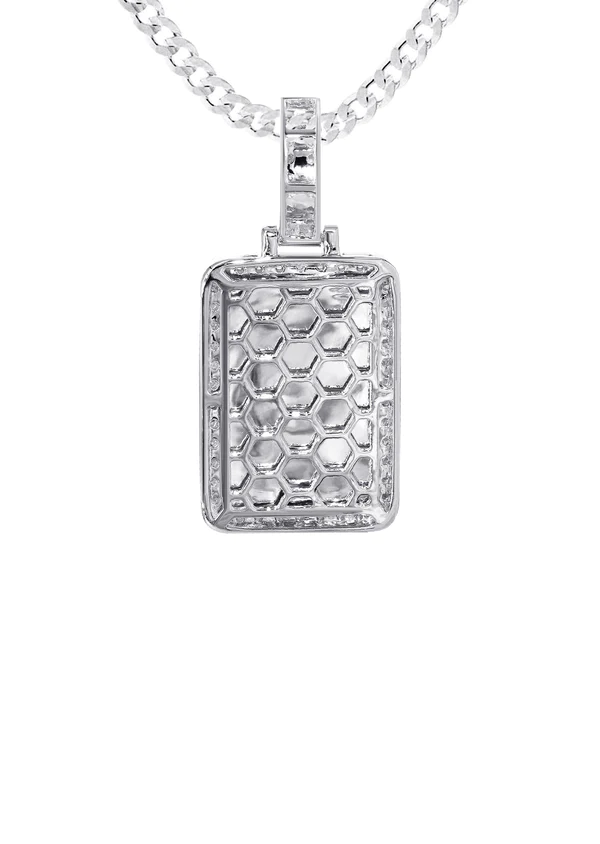 14K White Gold Diamond Dog Tag Picture Pendant Necklace 3