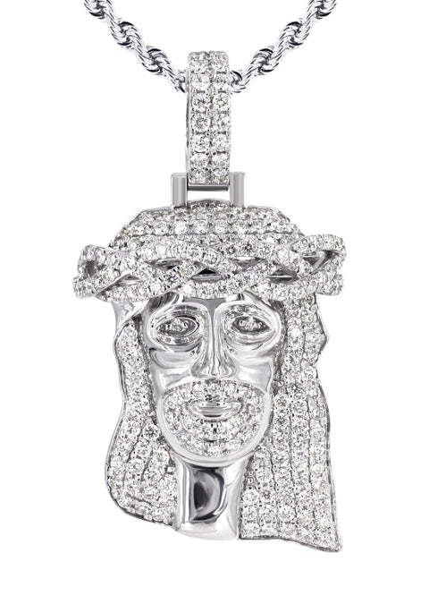 14K White Gold Diamond Jesus Head Necklace 2