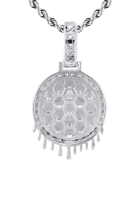 14K White Gold Diamond Round Drip Picture Pendant Necklace 3