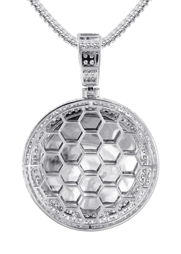 14K White Gold Diamond Round Picture Pendant Necklace 3