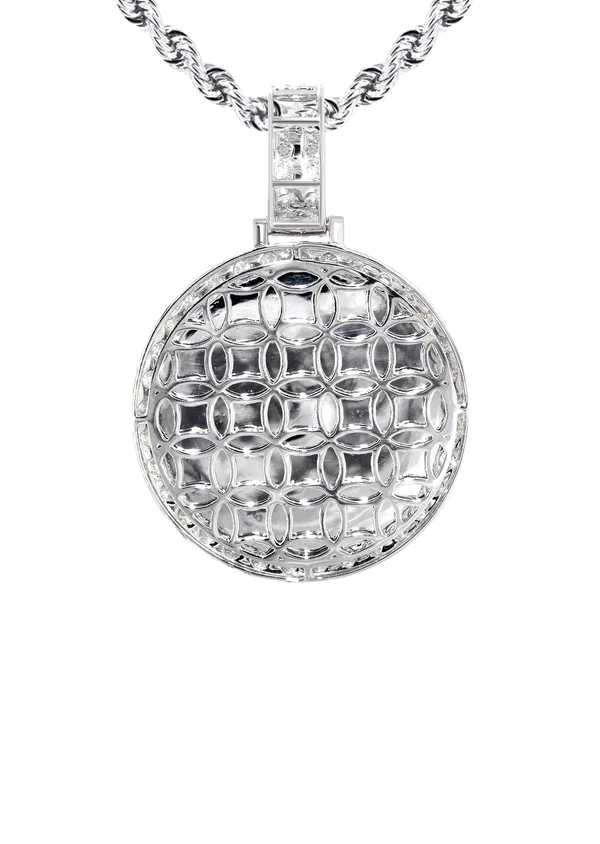 14K White Gold Diamond Round Picture Pendant Necklace 4