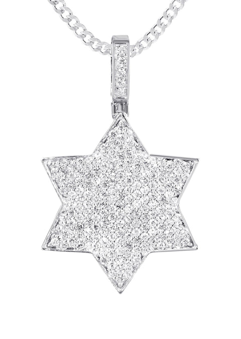 14K White Gold Diamond Star of David Necklace 2