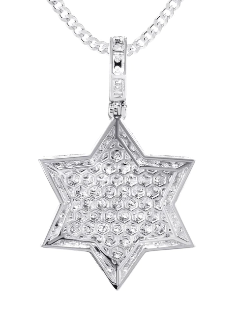 14K White Gold Diamond Star of David Necklace 3