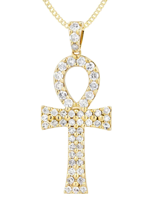 14K Yellow Gold Ankh Diamond Necklace 2