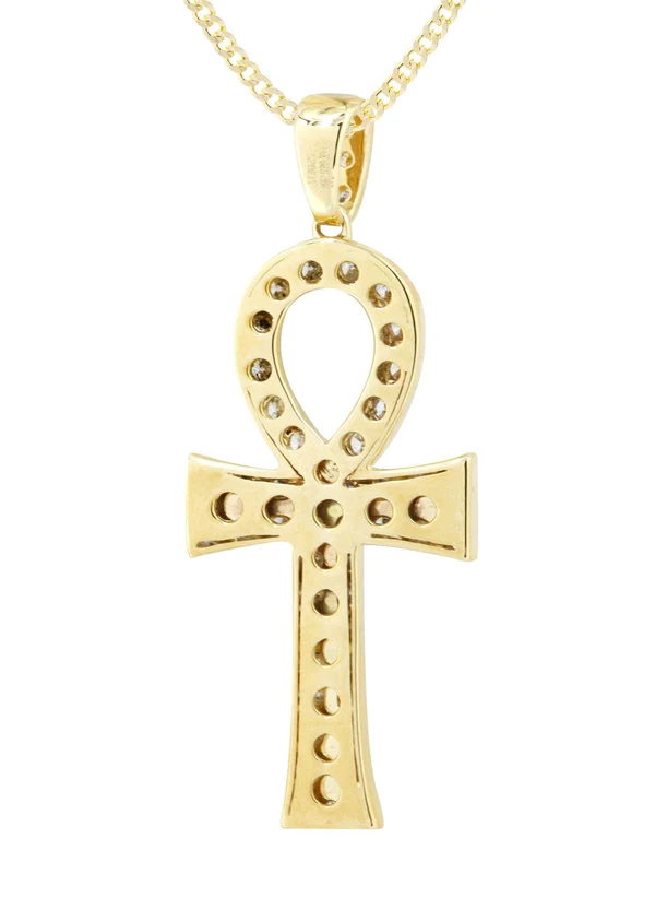 14K Yellow Gold Ankh Diamond Necklace 3