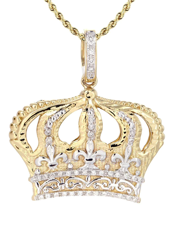 14K Yellow Gold Crown Diamond Necklace 2