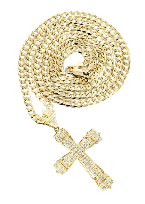14K Yellow Gold Diamond Cross Necklace 1