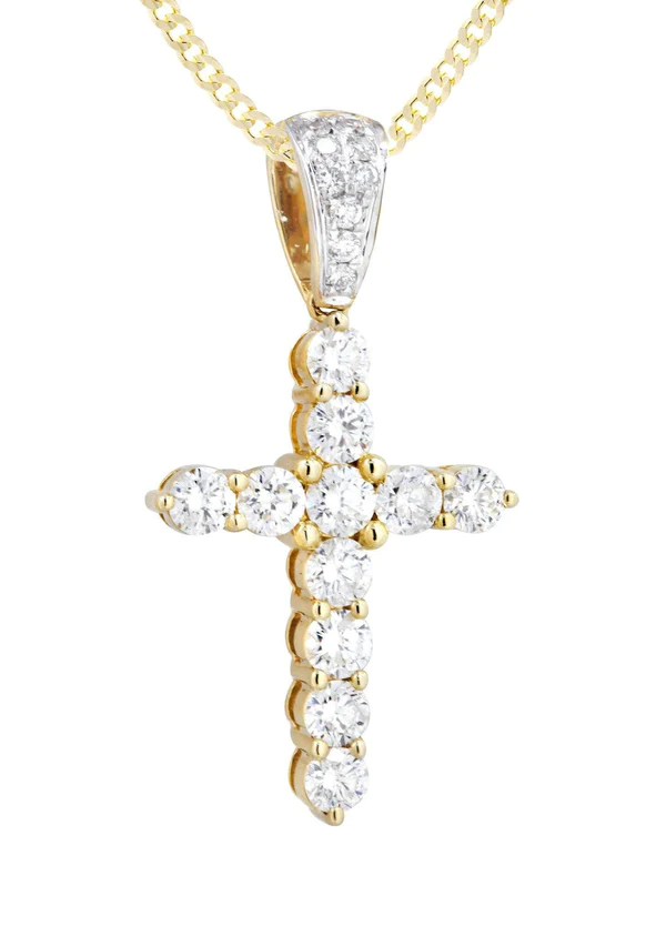 14K Yellow Gold Diamond Cross Necklace 2