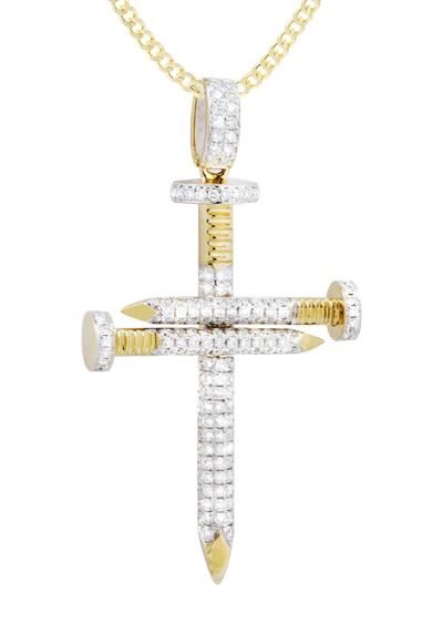 14K Yellow Gold Diamond Cross Necklace 2