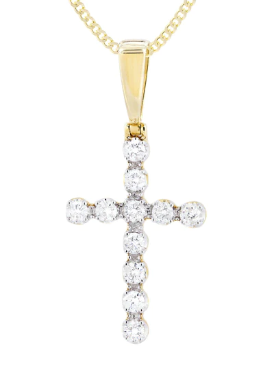 14K Yellow Gold Diamond Cross Necklace 2