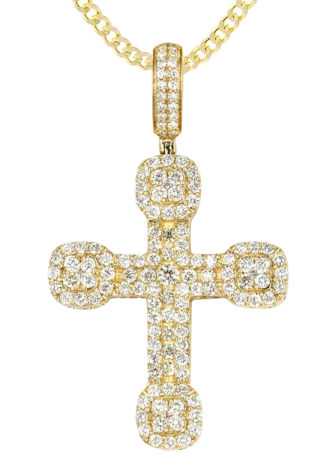 14K Yellow Gold Diamond Cross Necklace 2