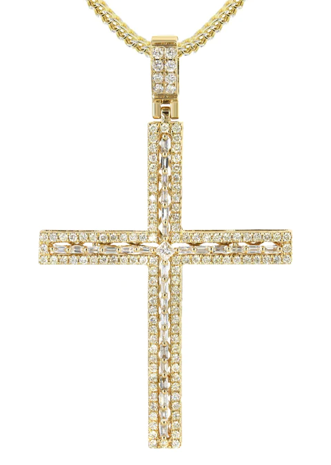 14K Yellow Gold Diamond Cross Necklace 2