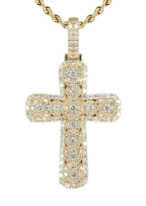 14K Yellow Gold Diamond Cross Necklace 2