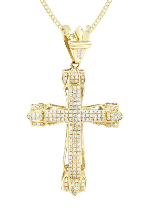 14K Yellow Gold Diamond Cross Necklace 2