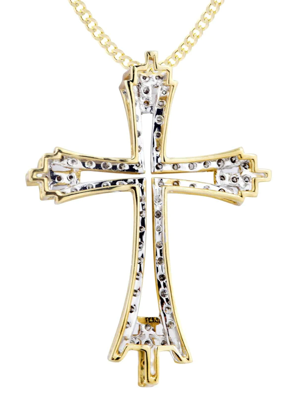 14K Yellow Gold Diamond Cross Necklace 3