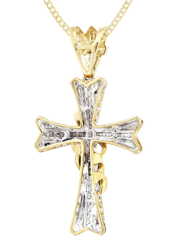 14K Yellow Gold Diamond Cross Necklace 3