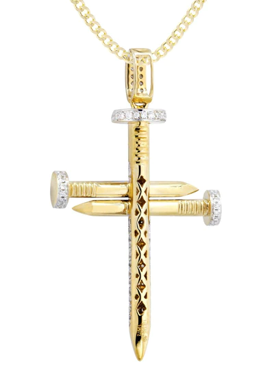 14K Yellow Gold Diamond Cross Necklace 3