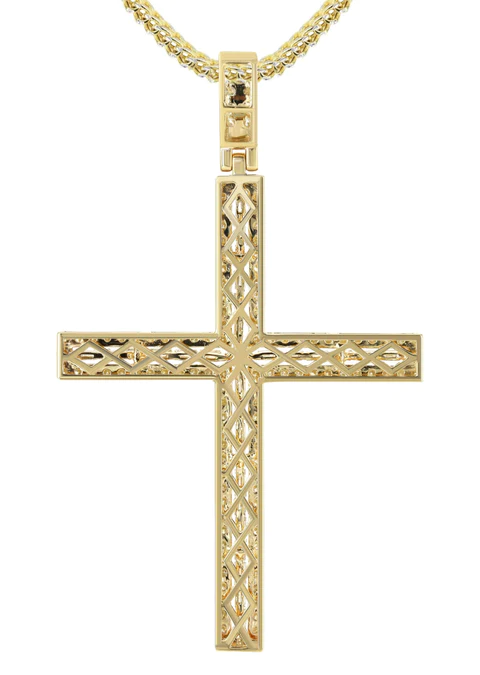 14K Yellow Gold Diamond Cross Necklace 3