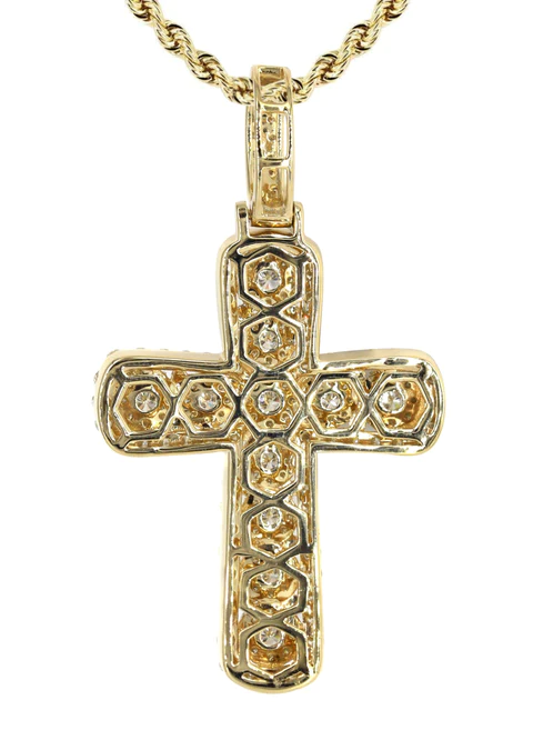 14K Yellow Gold Diamond Cross Necklace 3