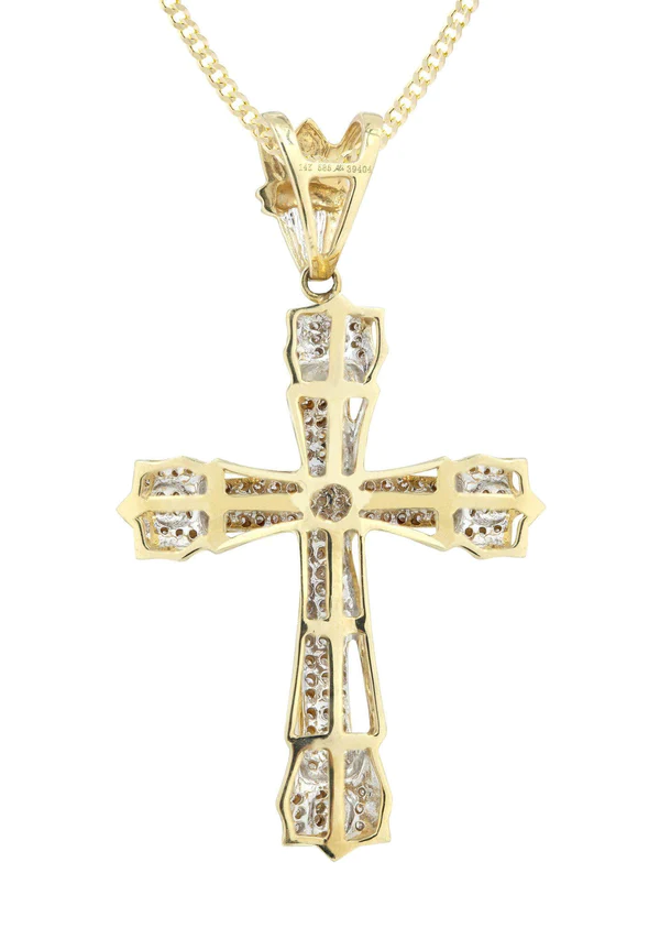 14K Yellow Gold Diamond Cross Necklace 3