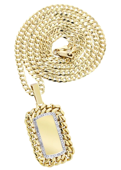 14K Yellow Gold Dog Tag Diamond Necklace 1